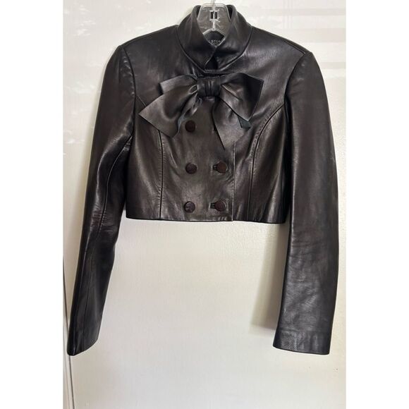 JILL STUART Collection Runway Lambskin Leather Bolero Cropped Bow Jacket Size 0 - Picture 1 of 6